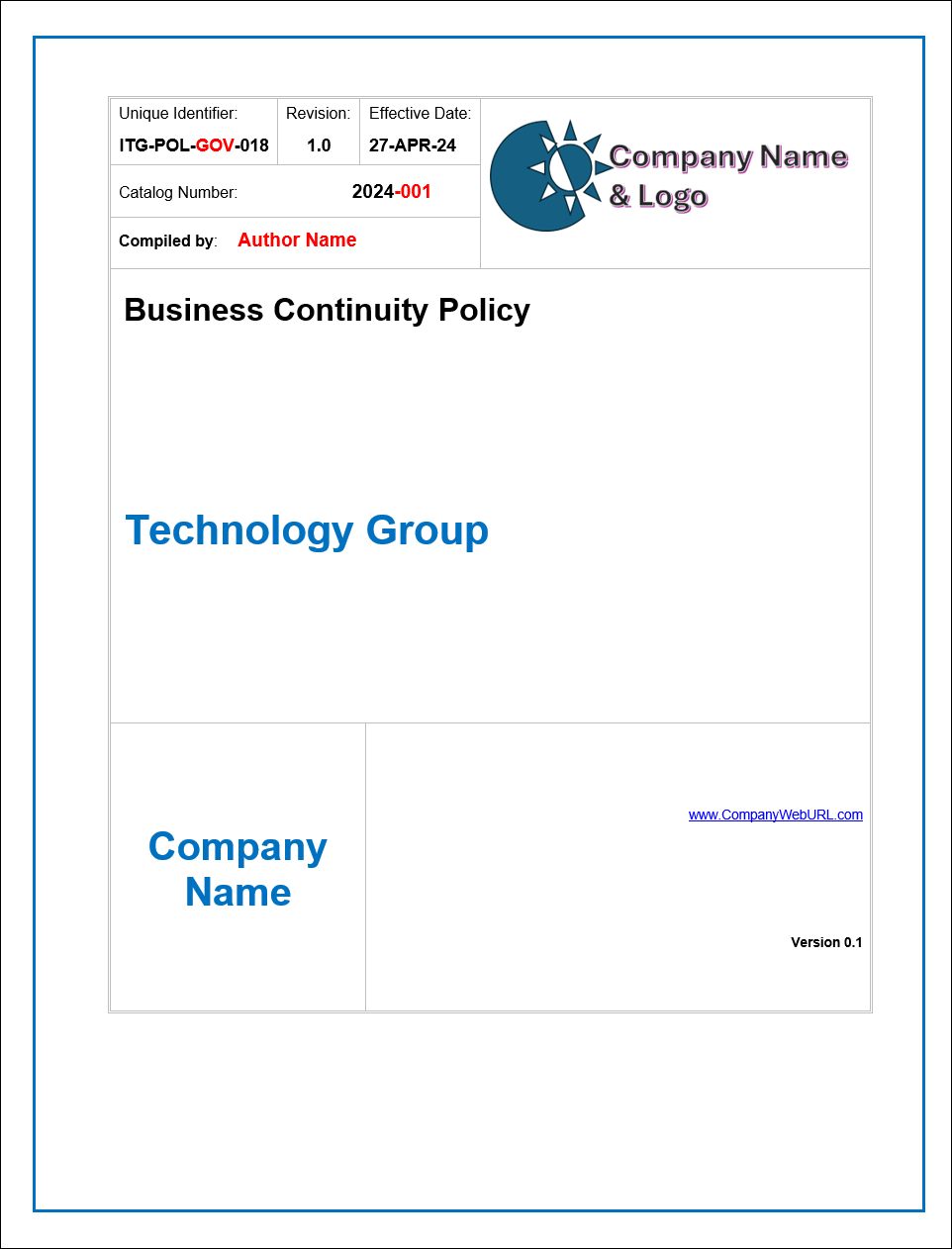 DSS04 - Business Continuity Policy Template