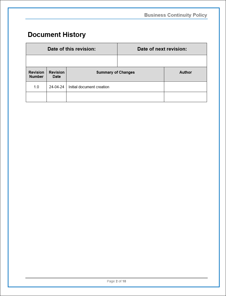 DSS04 - Business Continuity Policy Template