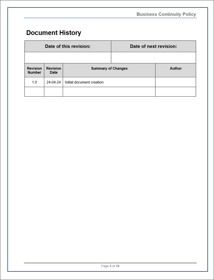 DSS04 - Business Continuity Policy Template