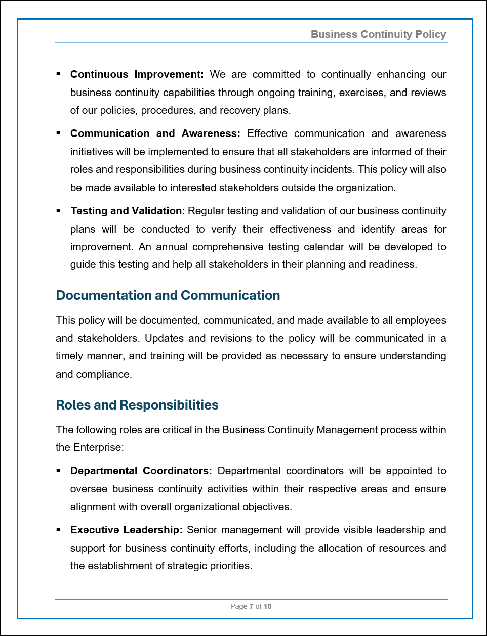 DSS04 - Business Continuity Policy Template