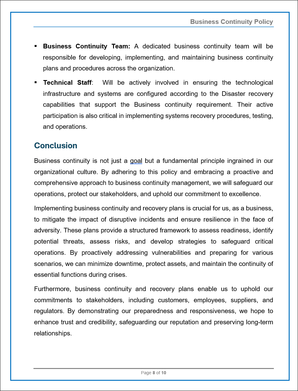 DSS04 - Business Continuity Policy Template