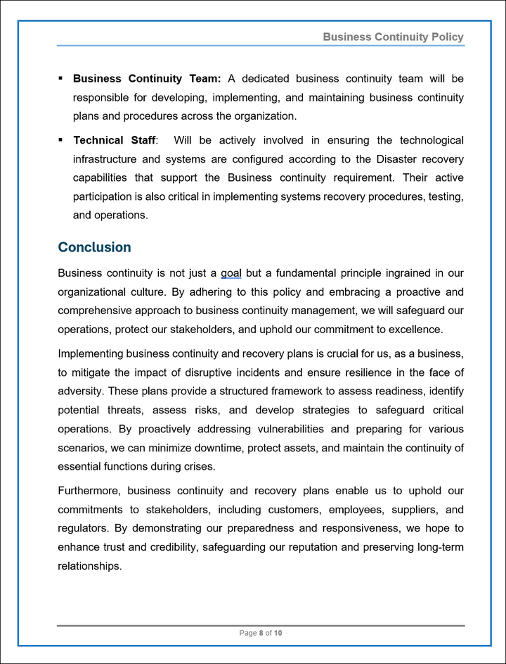 DSS04 - Business Continuity Policy Template