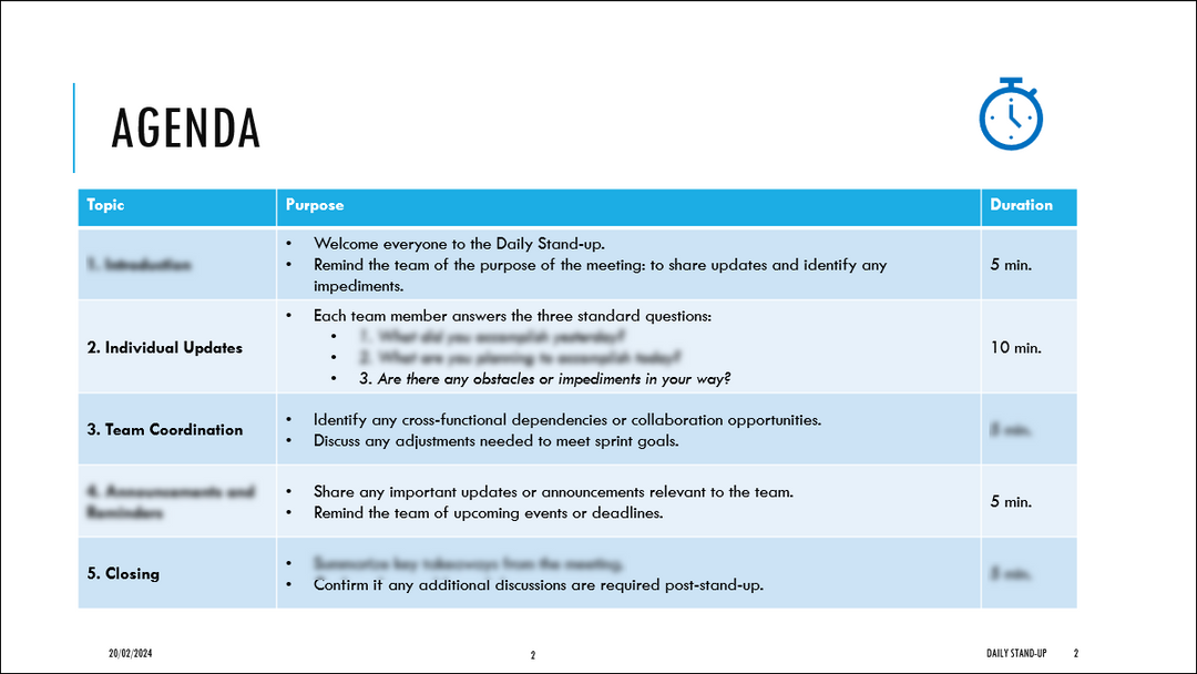 Daily Stand Up Meeting Template