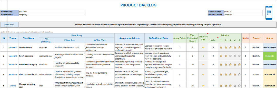 Product Backlog Excel Template