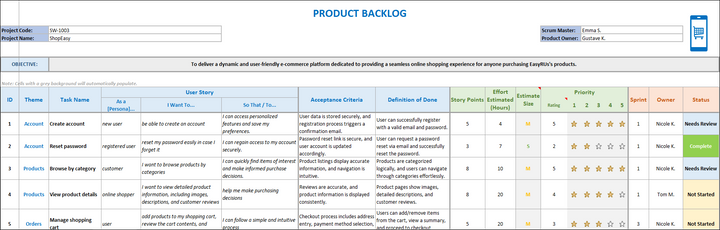 Product Backlog Excel Template