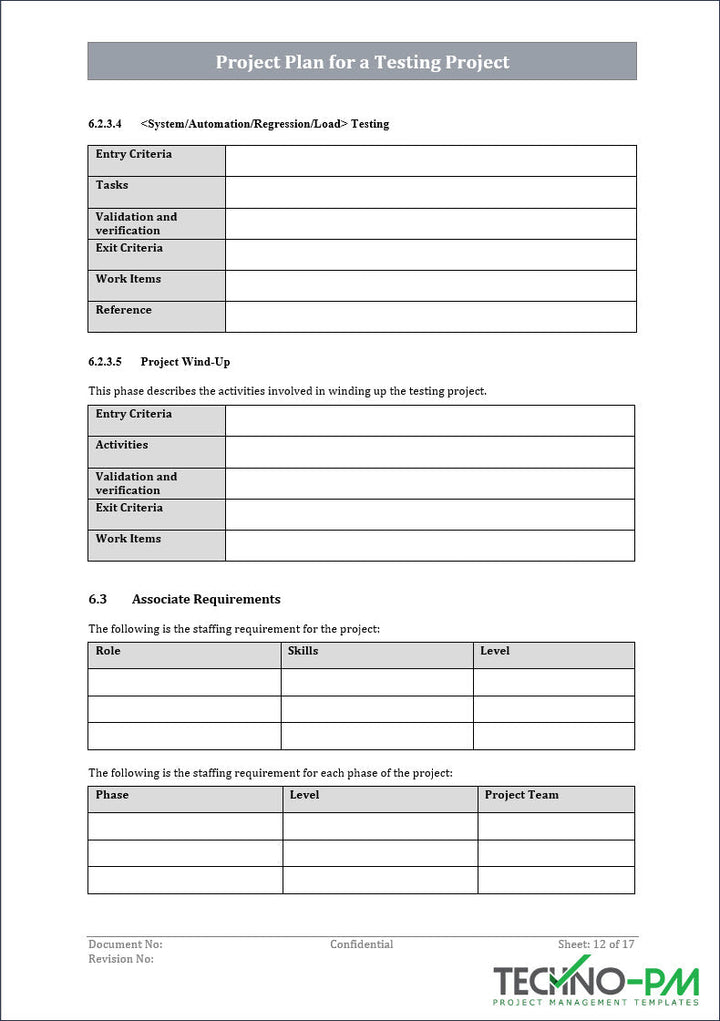 Project Plan for a Testing Project