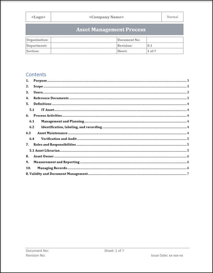 ISO 20000 Asset management Process Template