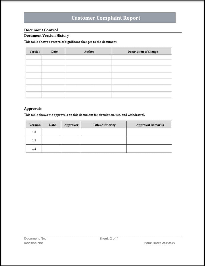 ISO 20000 Customer Complaint Report Template