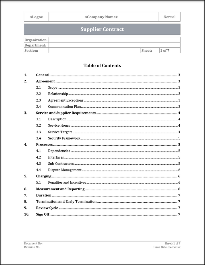 ISO 20000 Supplier Contract Template