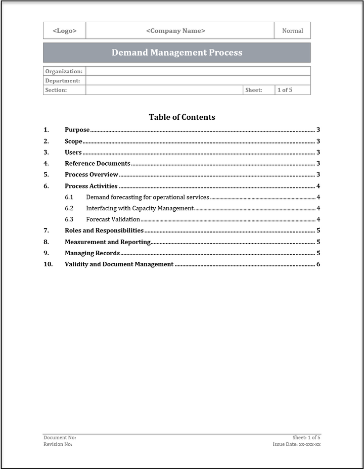 ISO 20000 Demand Management Process Template