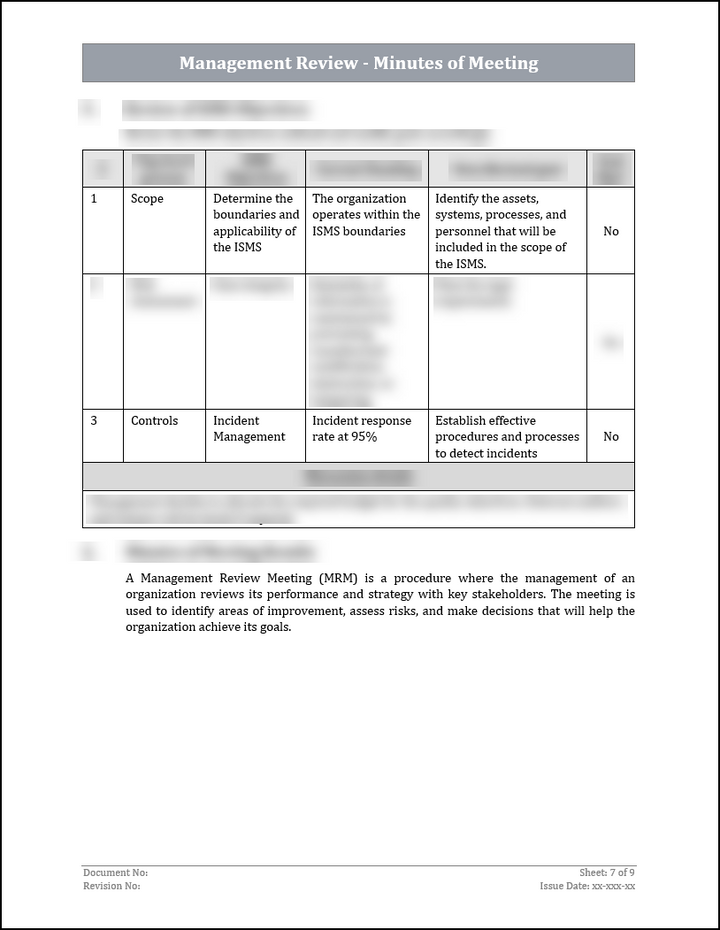 ISO 27001:2022-Management Review Minutes of Meeting Template