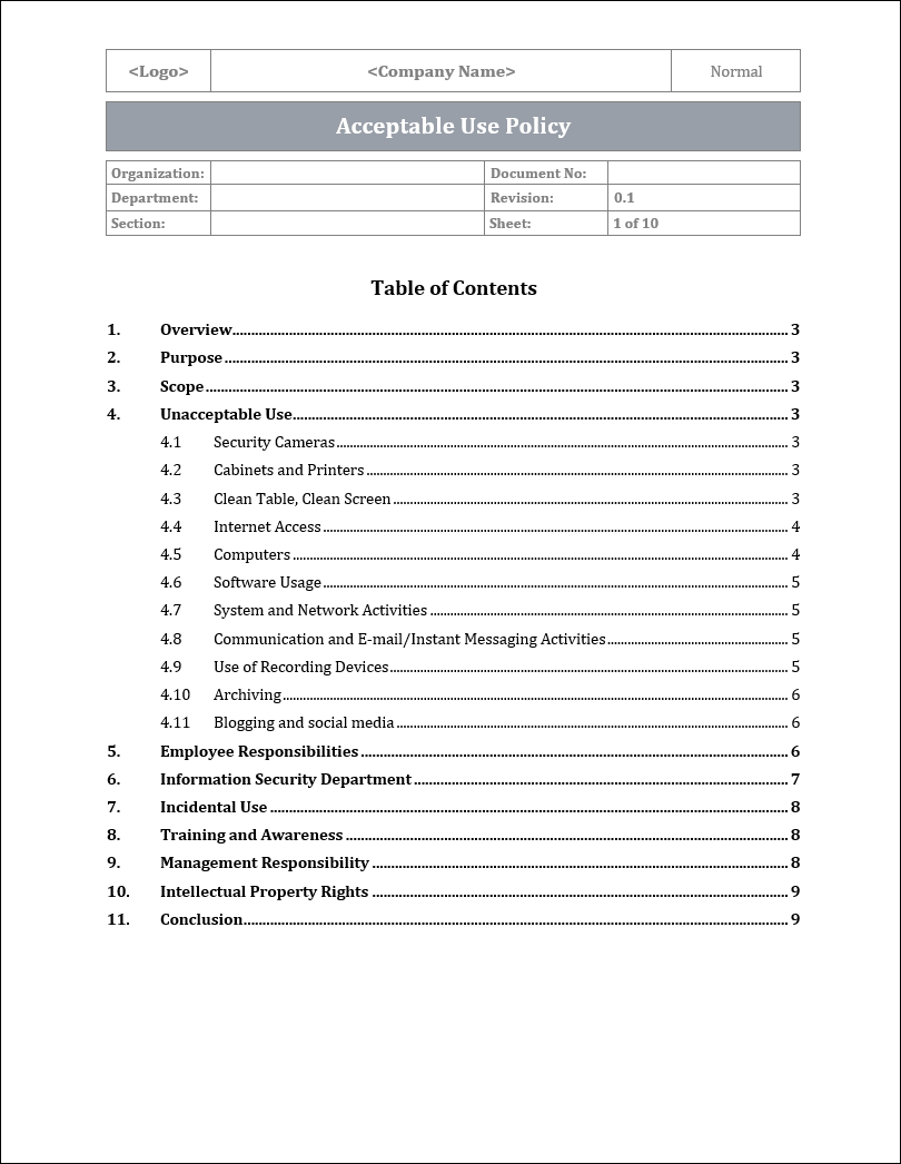 ISO 27001:2022 - Acceptable Use Policy Template