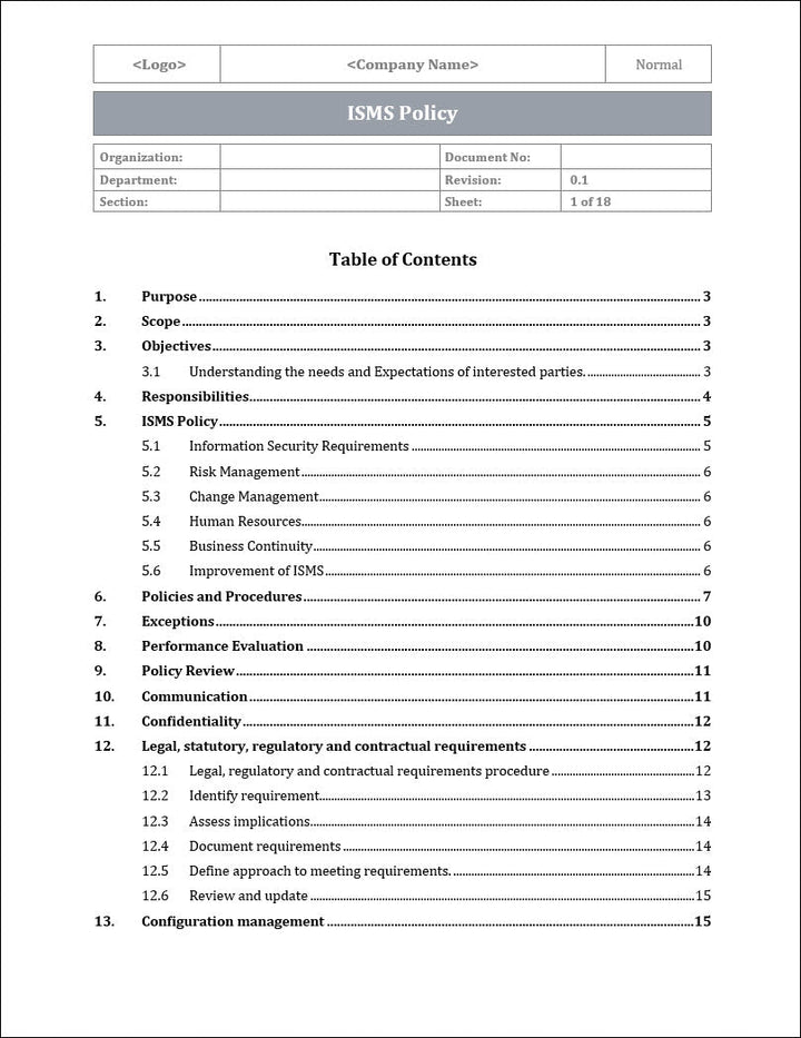 ISO 27001:2022 - ISMS Policy Template