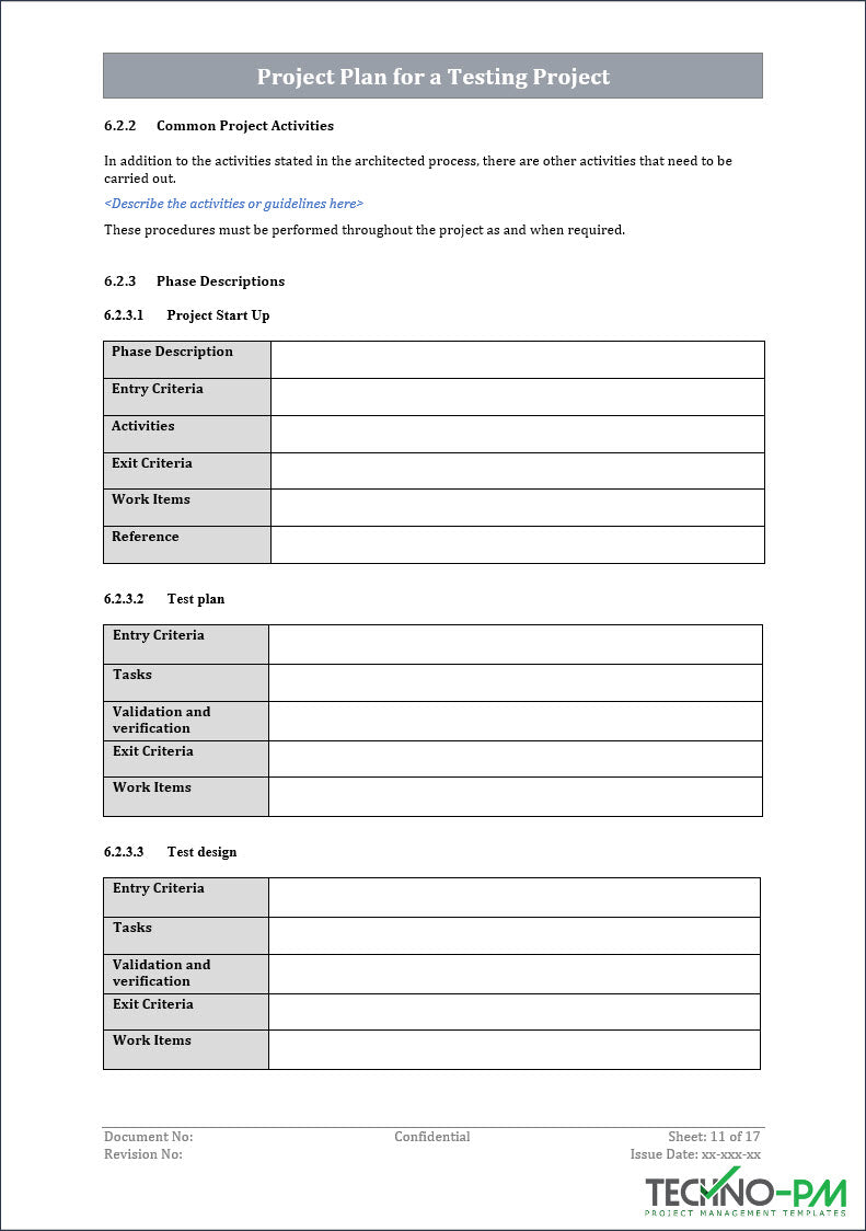 Project Plan for a Testing Project