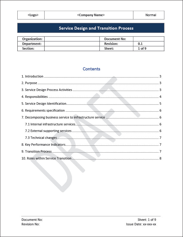 ISO 20000 Service Design and Transition Process Template