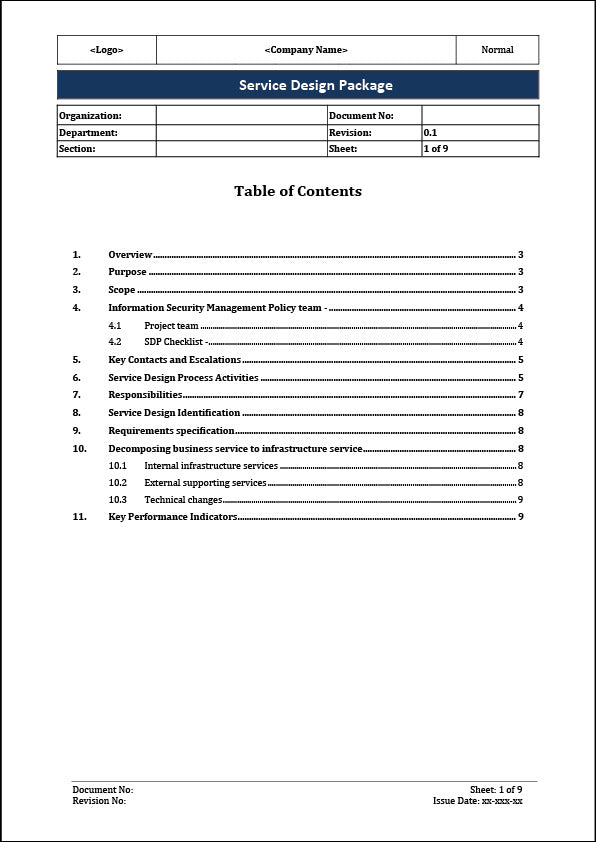 ISO 20000 Service Design Package Template