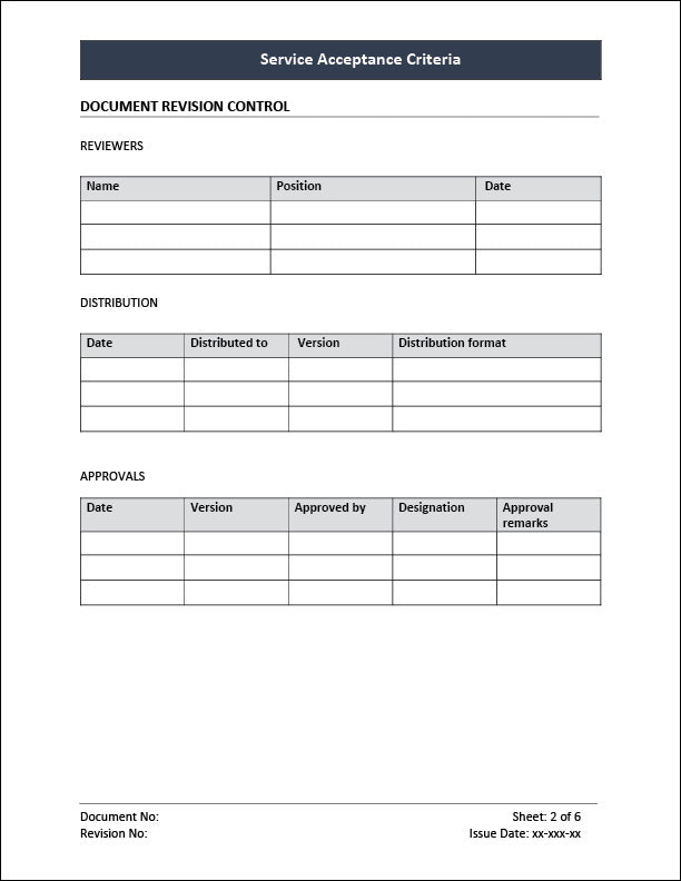 ISO 20000 Service Acceptance Criteria Template