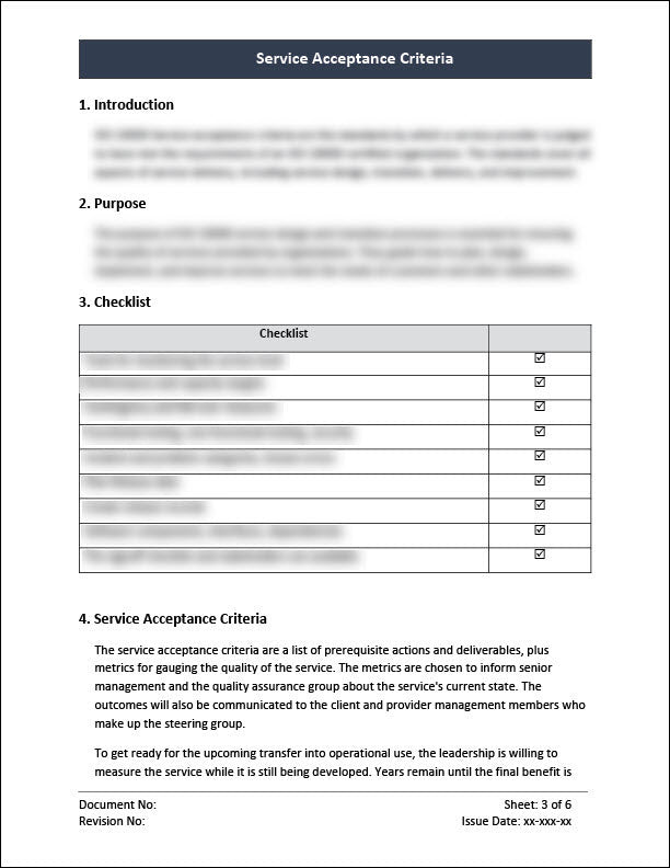 ISO 20000 Service Acceptance Criteria Template