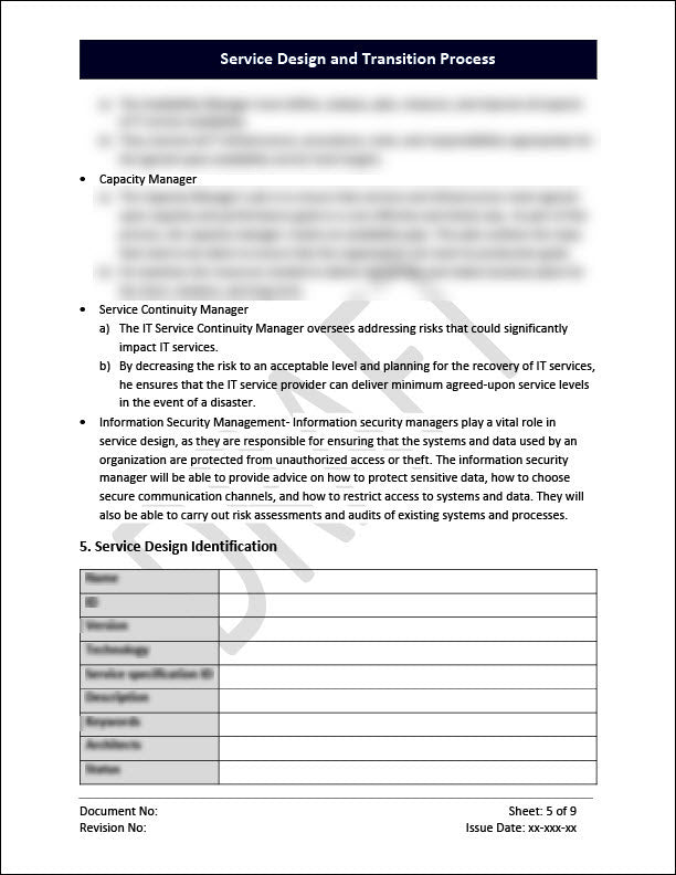 ISO 20000 Service Design and Transition Process Template