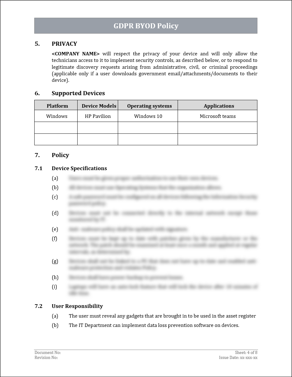 GDPR Bring Your Own Device(BYOD) Policy Template