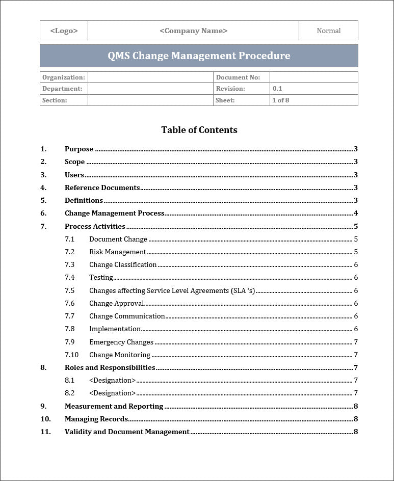 ISO 9001 QMS Change Management Procedure