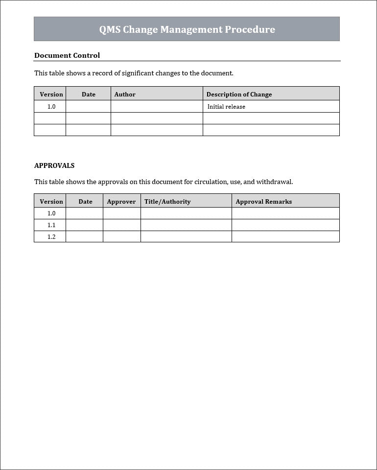 ISO 9001 QMS Change Management Procedure