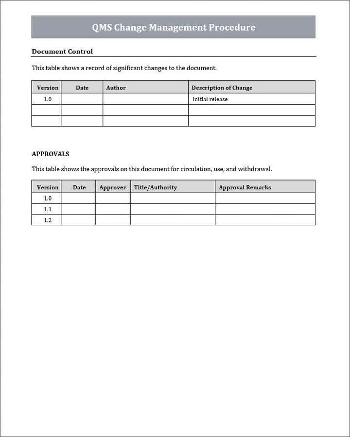 ISO 9001 QMS Change Management Procedure