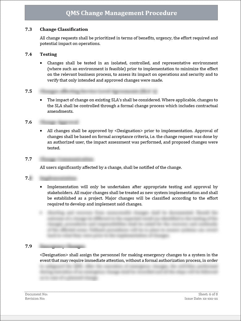 ISO 9001 QMS Change Management Procedure