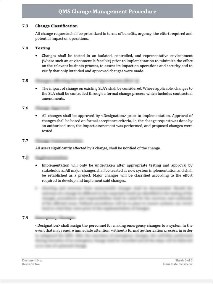 ISO 9001 QMS Change Management Procedure