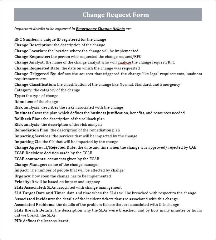 Emergency Change Ticket Request Form