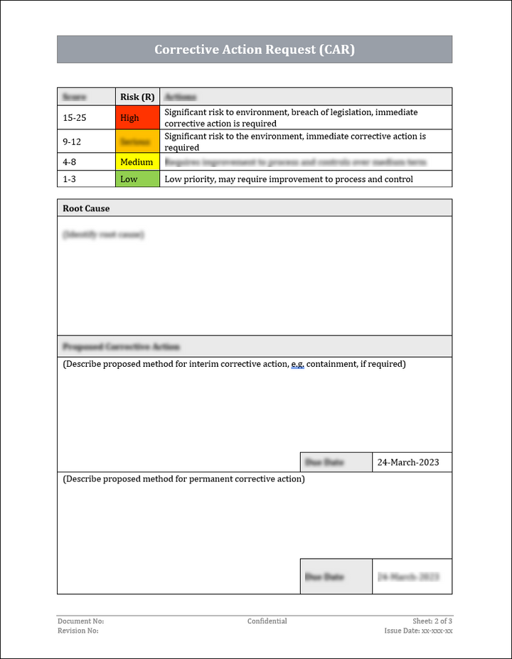 ISO 9001:QMS Corrective Action Request Template