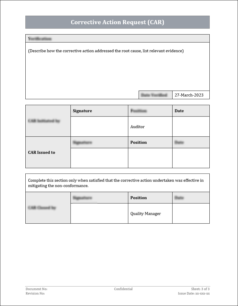ISO 9001:QMS Corrective Action Request Template