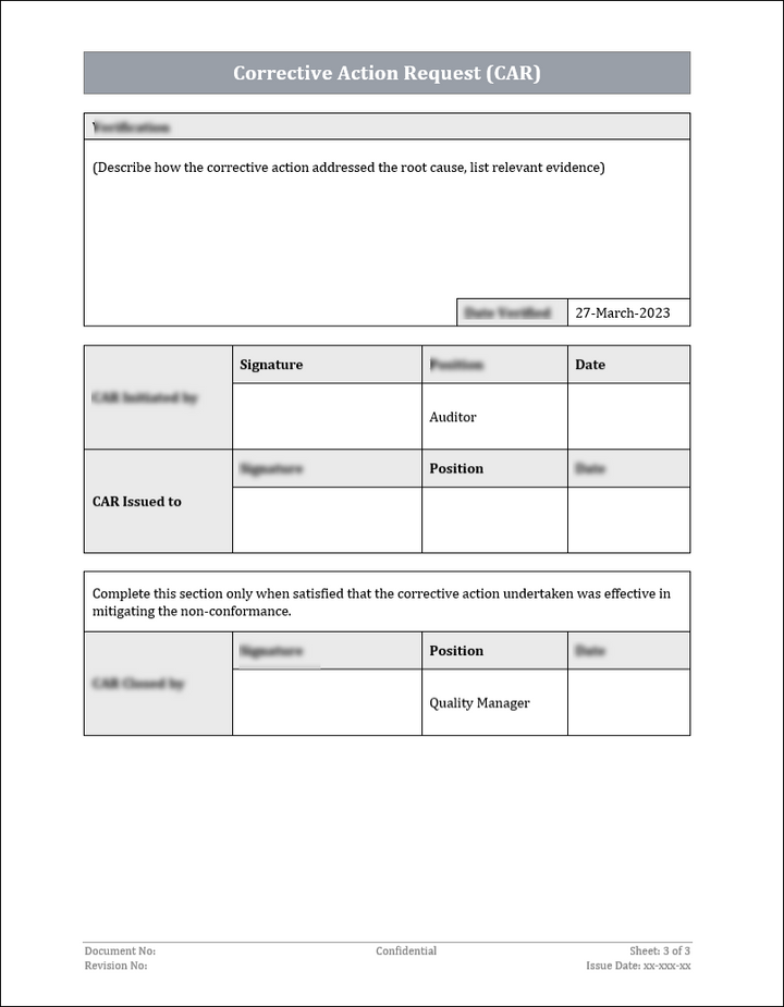 ISO 9001:QMS Corrective Action Request Template