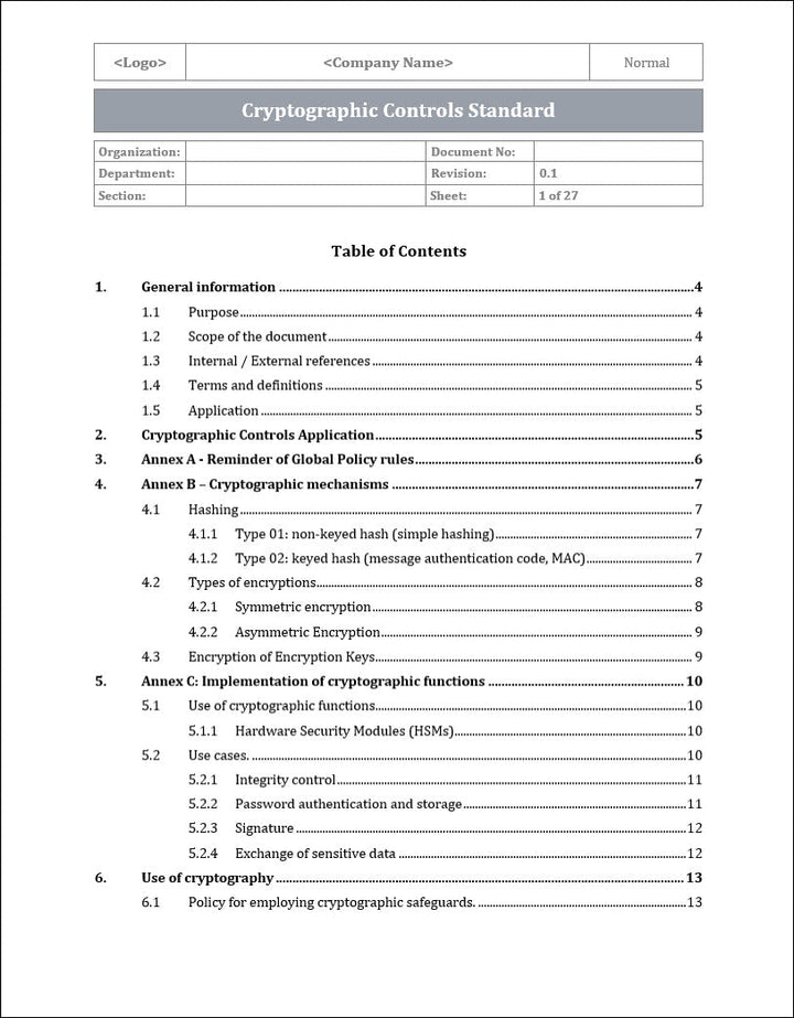 ISO 27001:2022 - Cryptographic Controls Policy Template