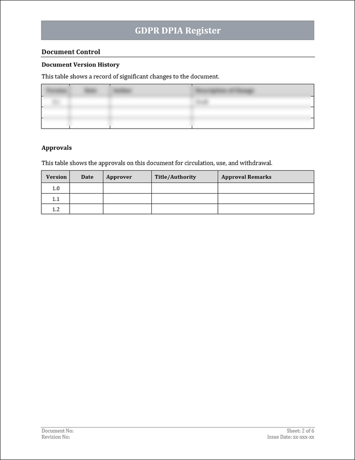 GDPR DPIA Register Template