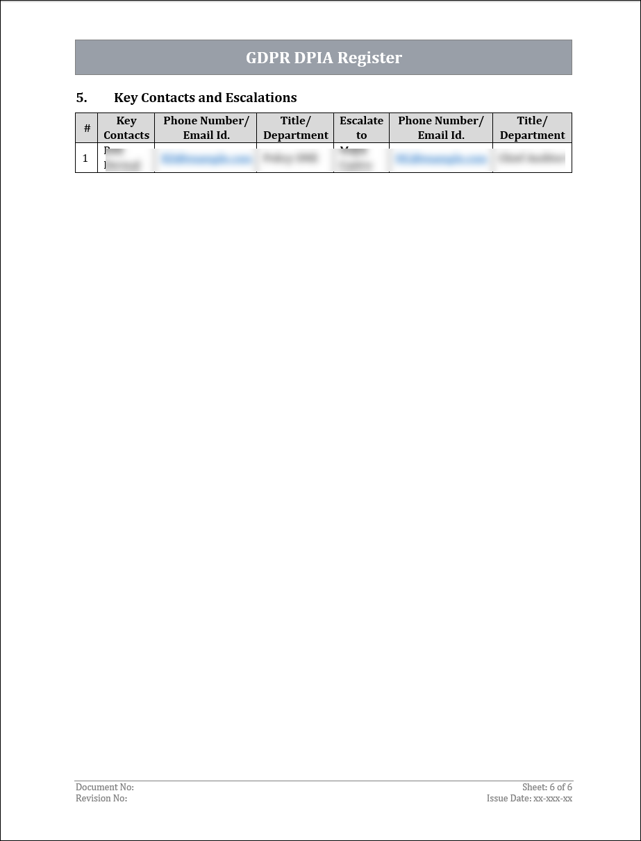 GDPR DPIA Register Template