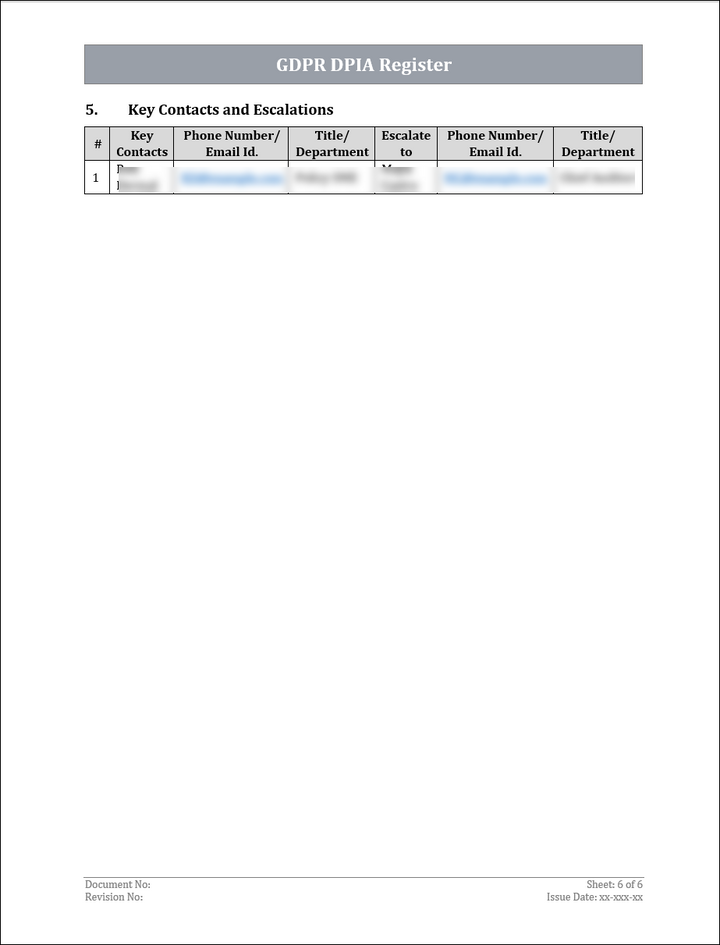 GDPR DPIA Register Template