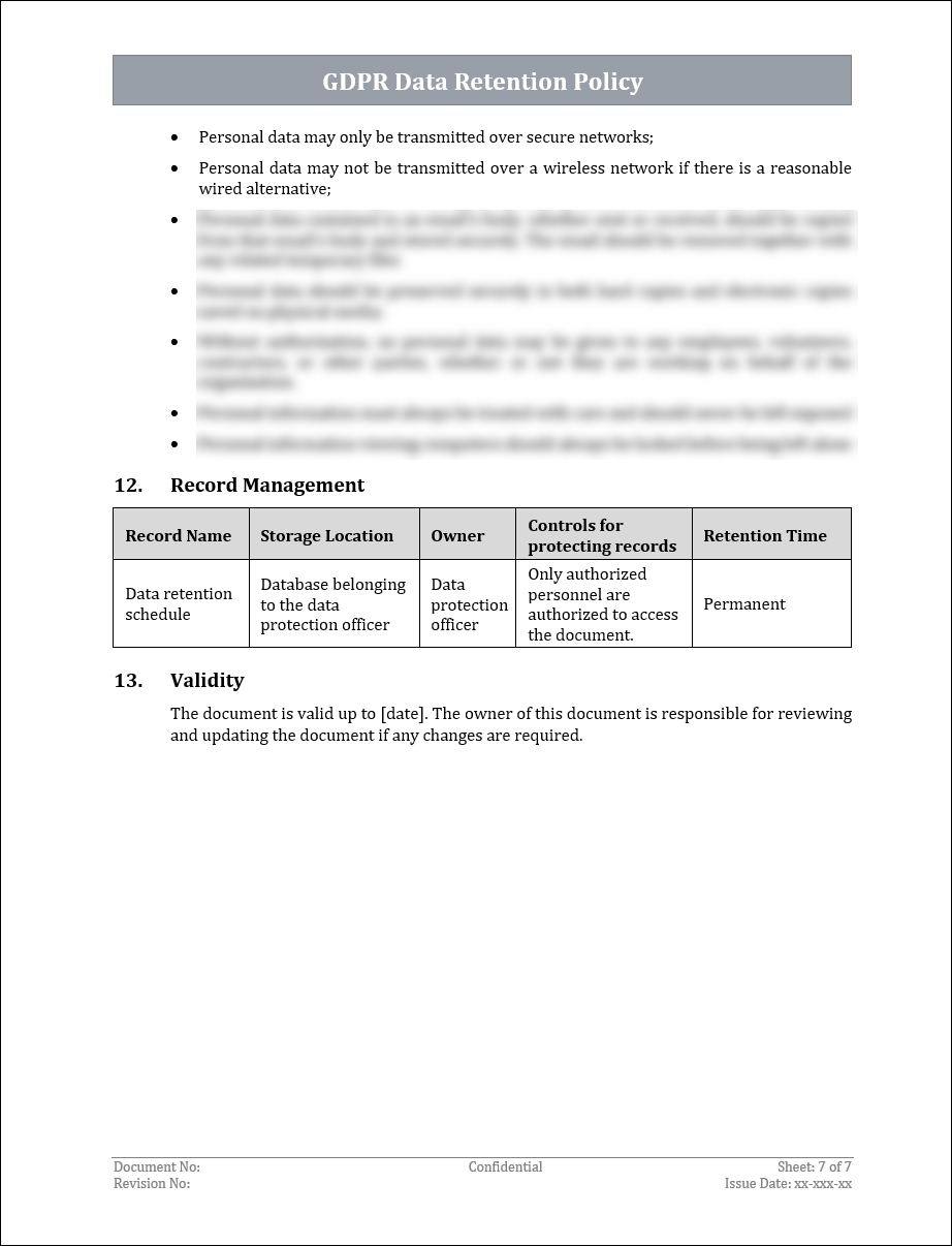 GDPR Data Retention Policy Template