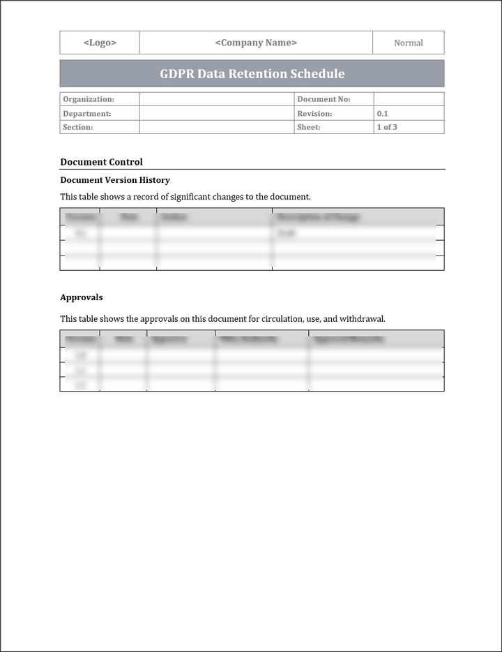 GDPR Data Retention Schedule Template