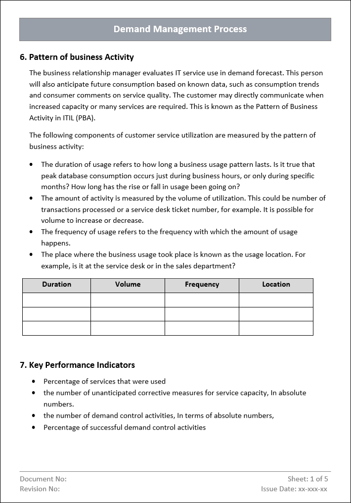 Demand Management Process Word Template