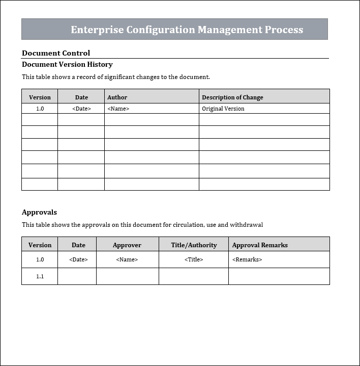 Enterprise configuration management process Template