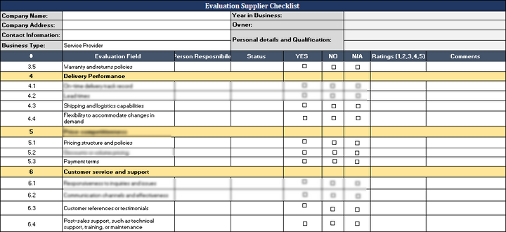 ISO 9001: Evaluation Supplier Checklist Template