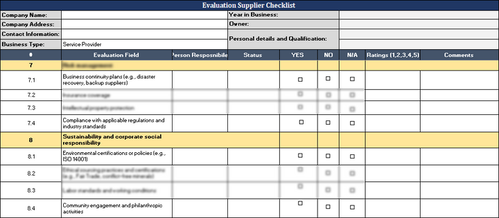 ISO 9001: Evaluation Supplier Checklist Template