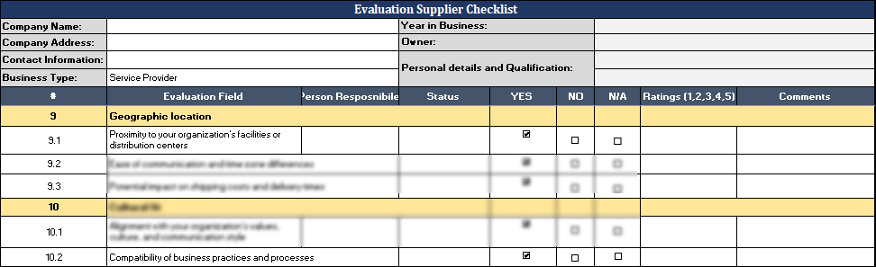 ISO 9001: Evaluation Supplier Checklist Template