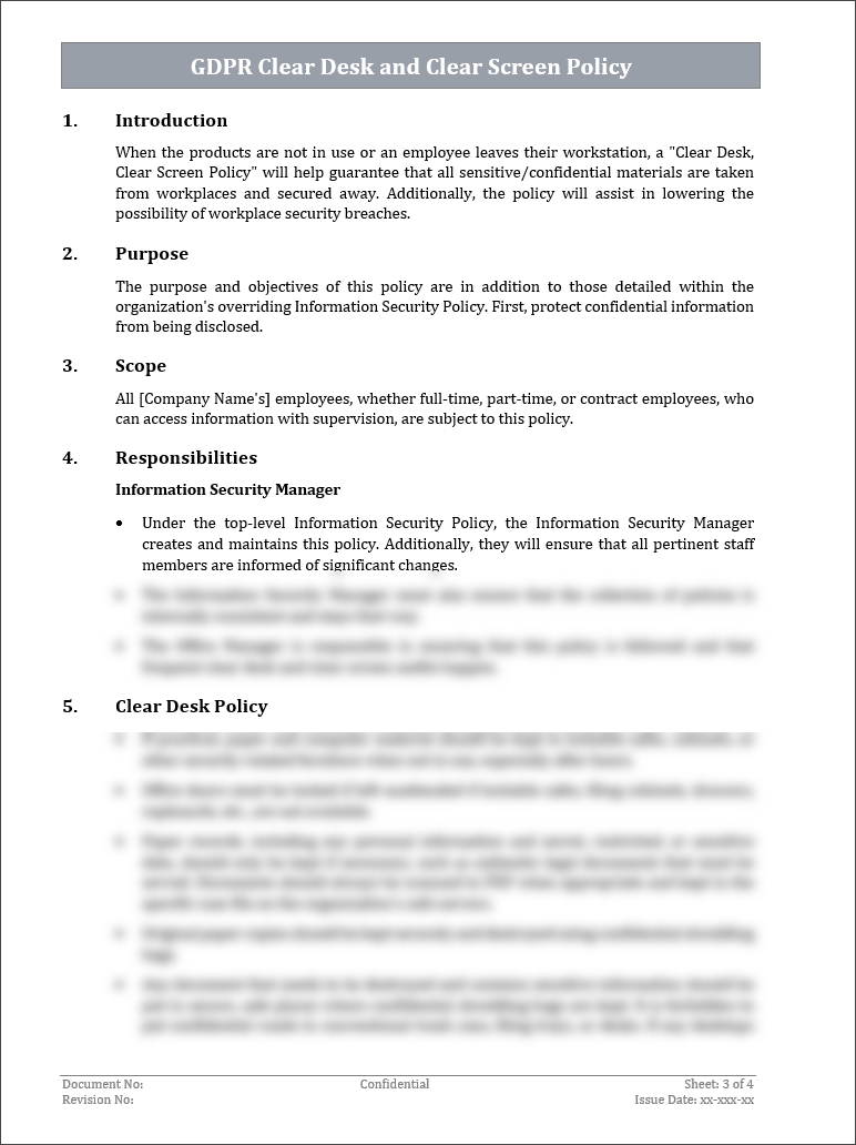 GDPR Clear Desk and Clear Screen Policy Template