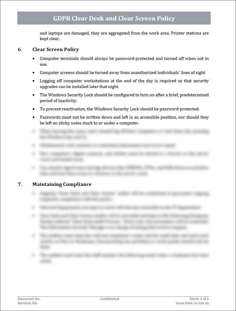 GDPR Clear Desk and Clear Screen Policy Template