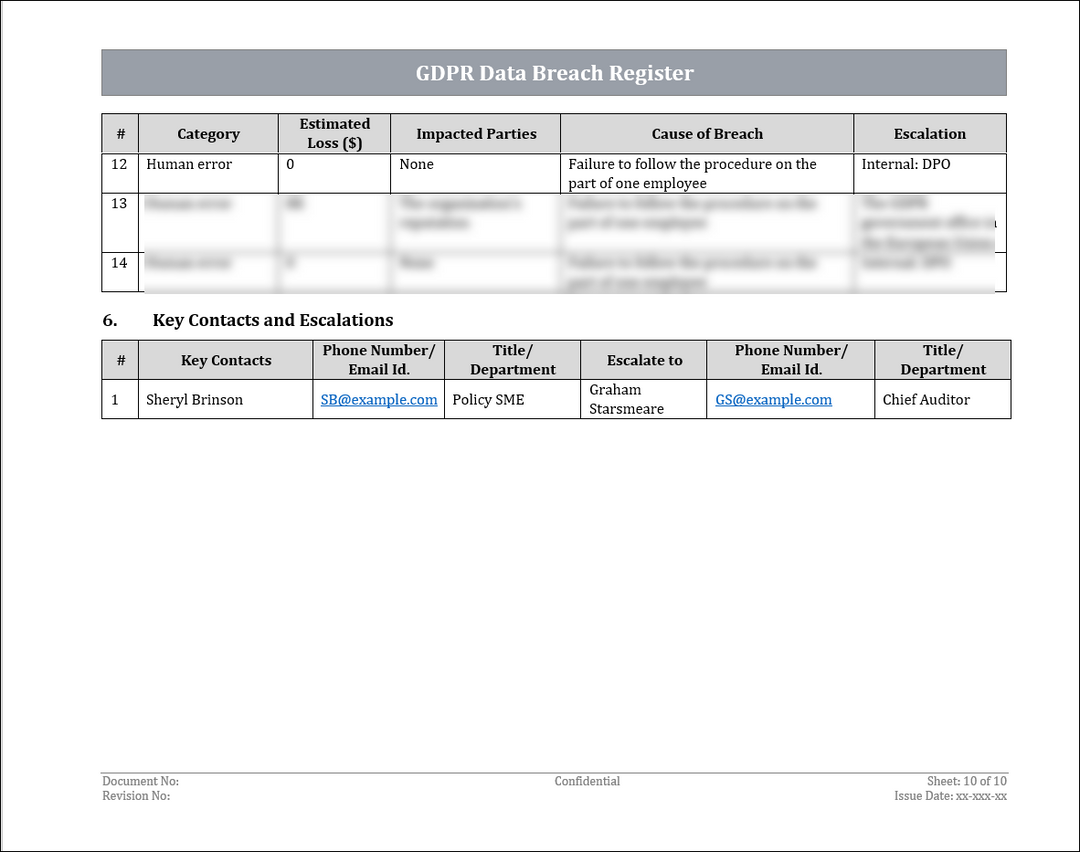 GDPR Data Breach Register Template