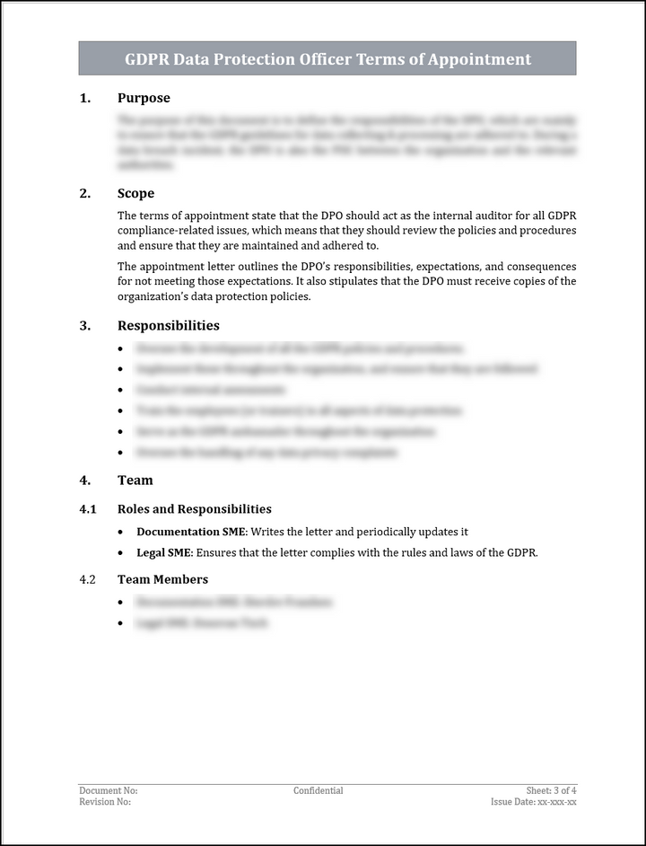 GDPR Data Protection Officer Terms of Appointment Template
