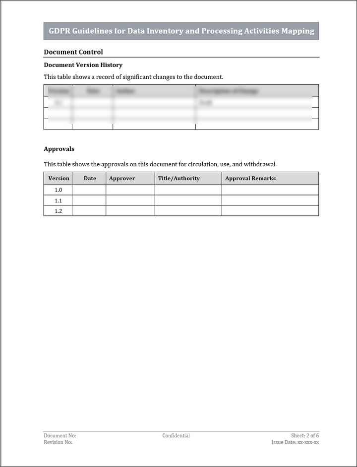 GDPR Guidelines for Data Inventory and Processing Activities Mapping Template