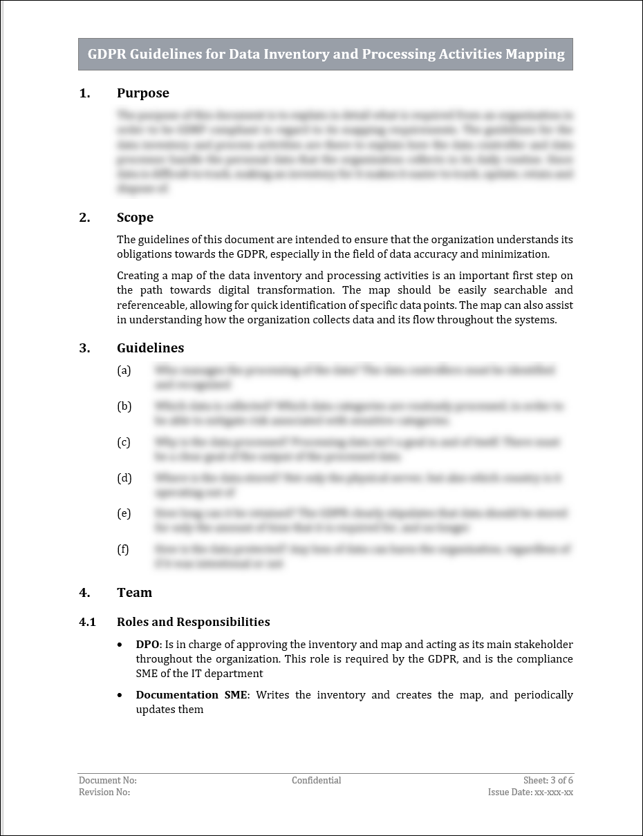 GDPR Guidelines for Data Inventory and Processing Activities Mapping Template